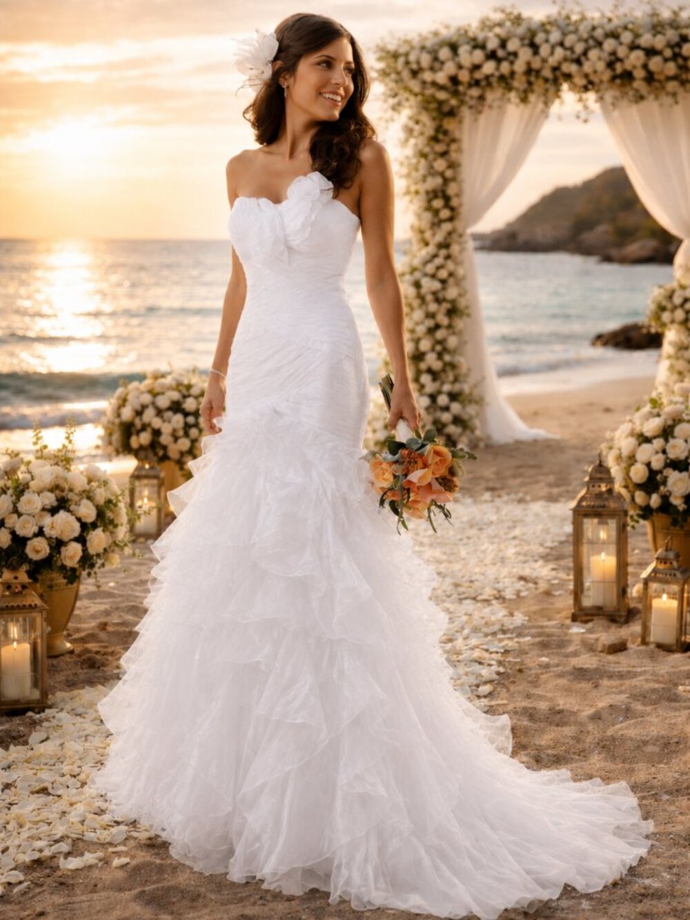 NWT Sherri Hill Wedding Strapless White Mermaid Dress, size 4